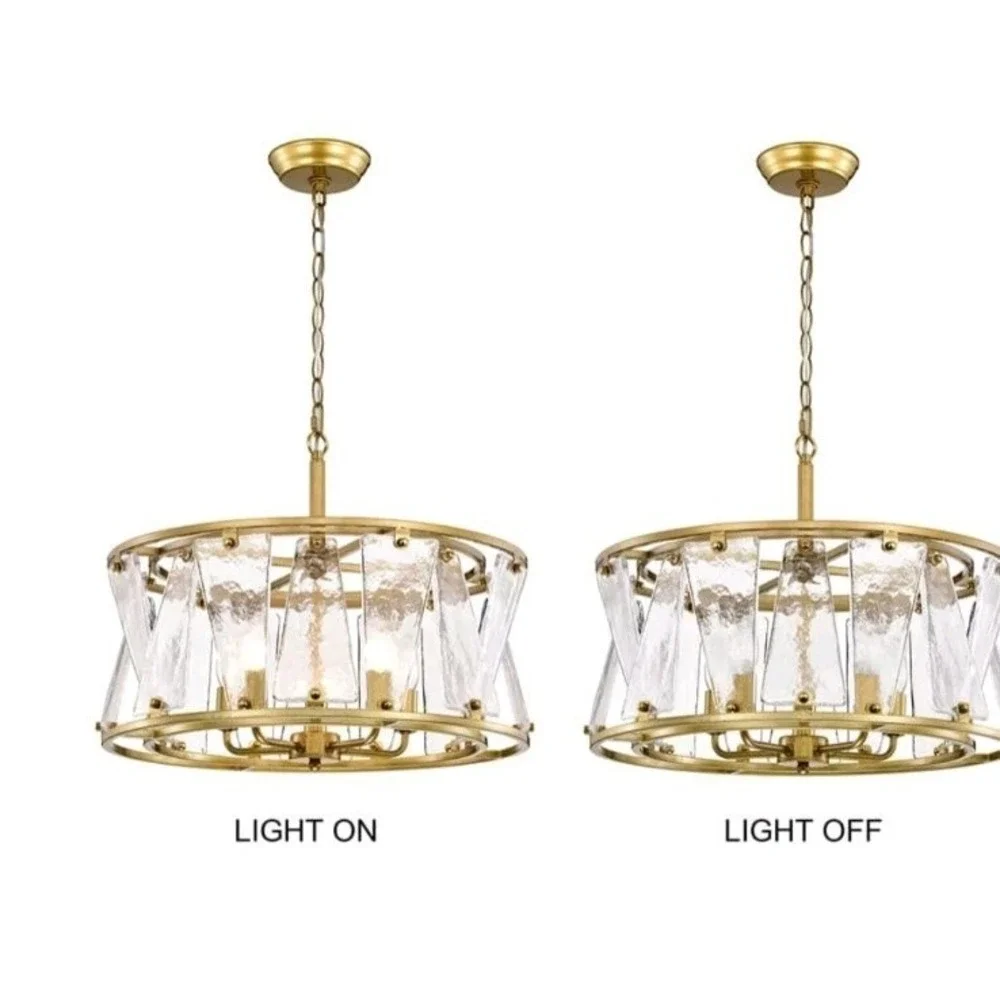 Laia Modern 5-Light Water Textured Glass Drum Round Chandelier FD-0838-PEC